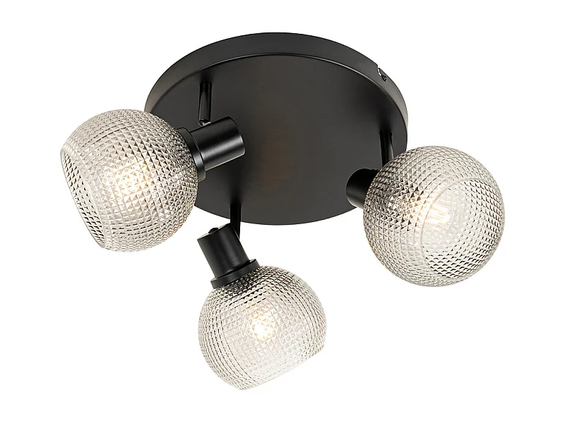 Spot design noir avec verre fumé 3 lumières rond - Chico