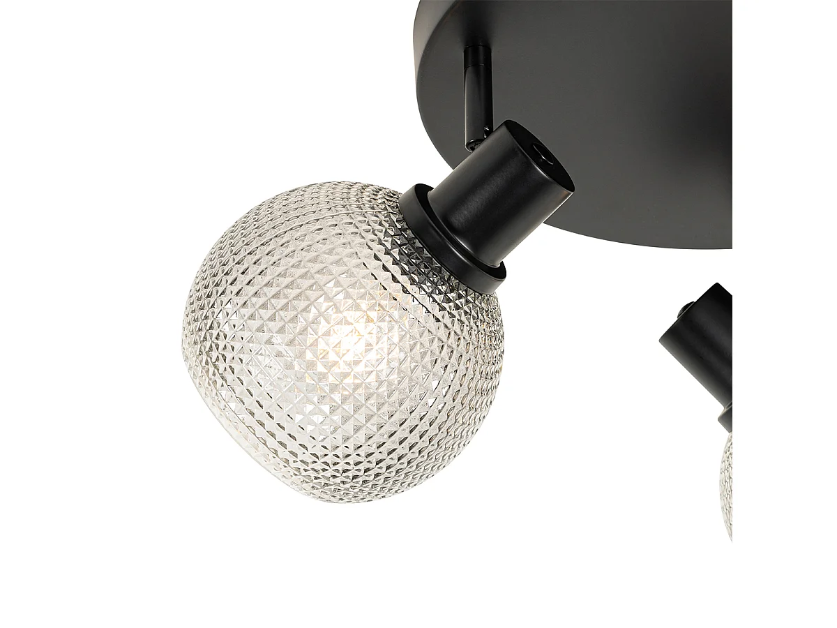 Spot design noir avec verre fumé 3 lumières rond - Chico