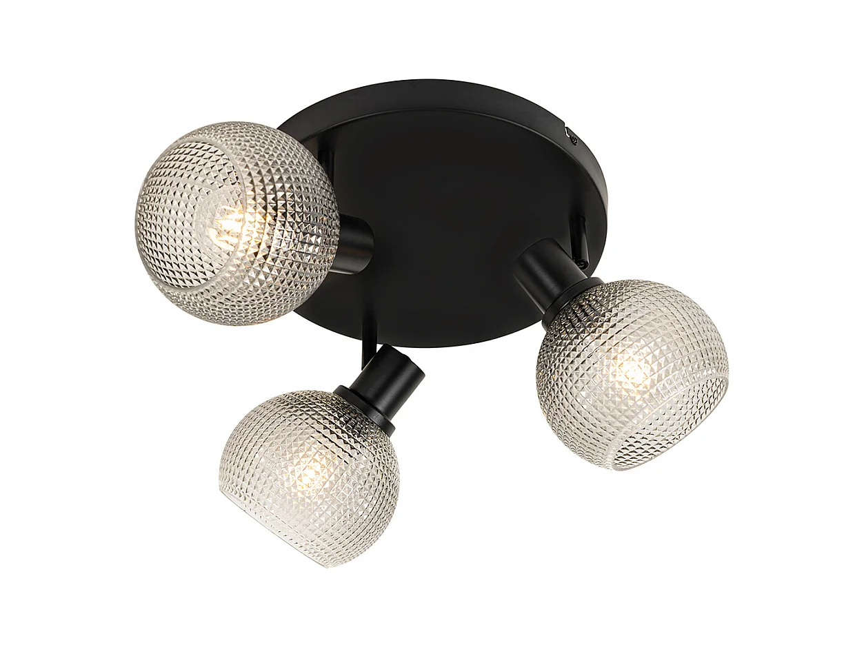 Spot design noir avec verre fumé 3 lumières rond - Chico