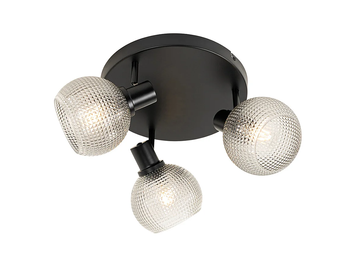 Spot design noir avec verre fumé 3 lumières rond - Chico