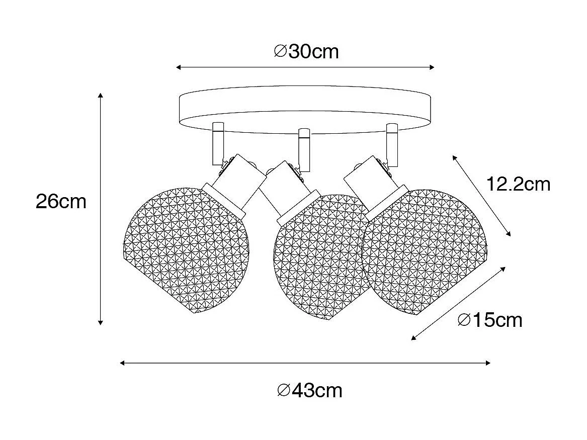 Spot design noir avec verre fumé 3 lumières rond - Chico