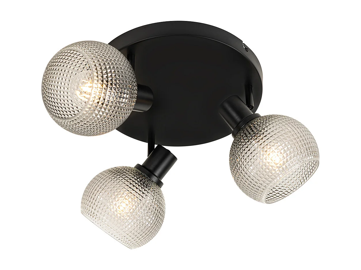 Spot design noir avec verre fumé 3 lumières rond - Chico