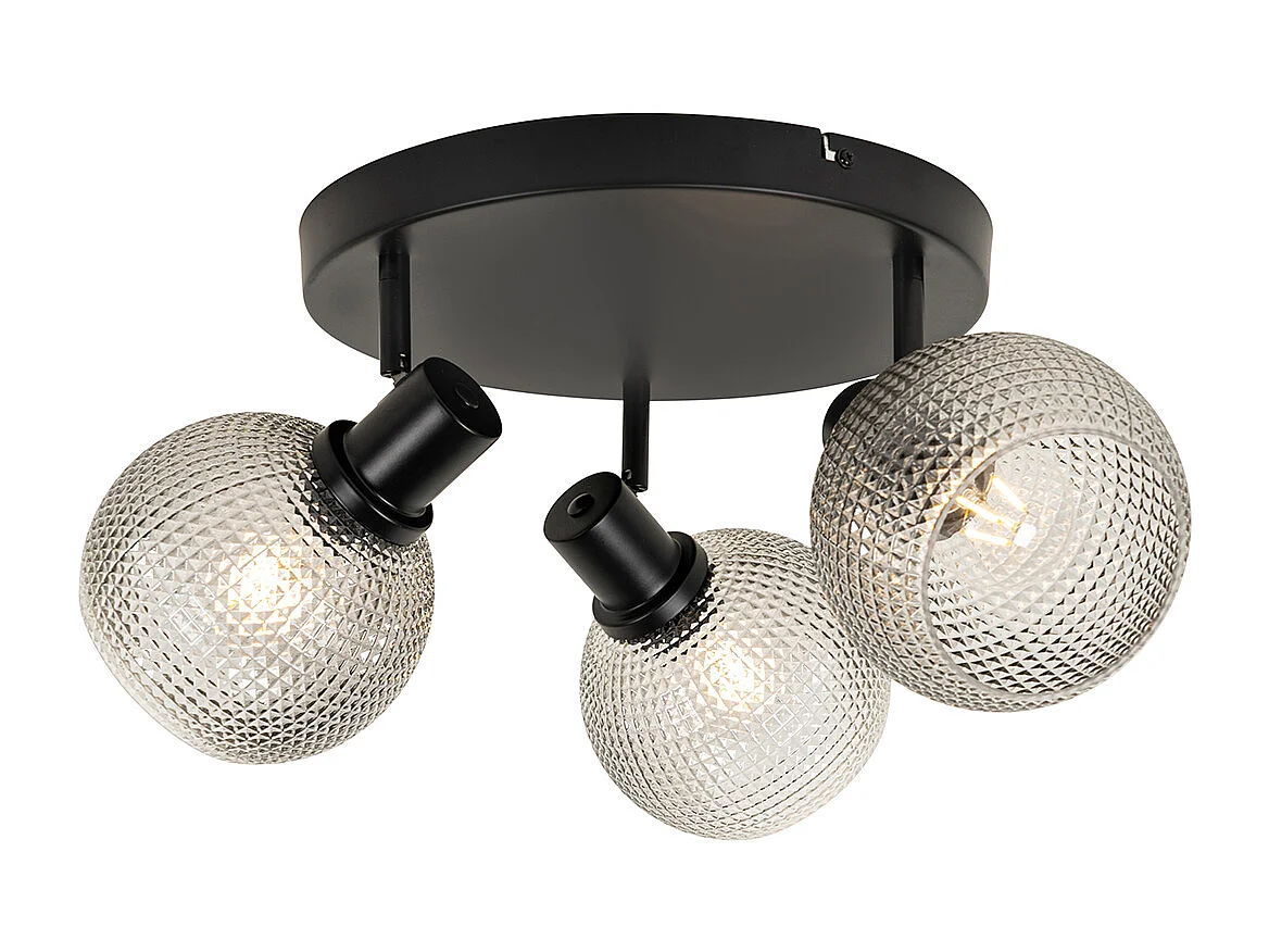 Spot design noir avec verre fumé 3 lumières rond - Chico