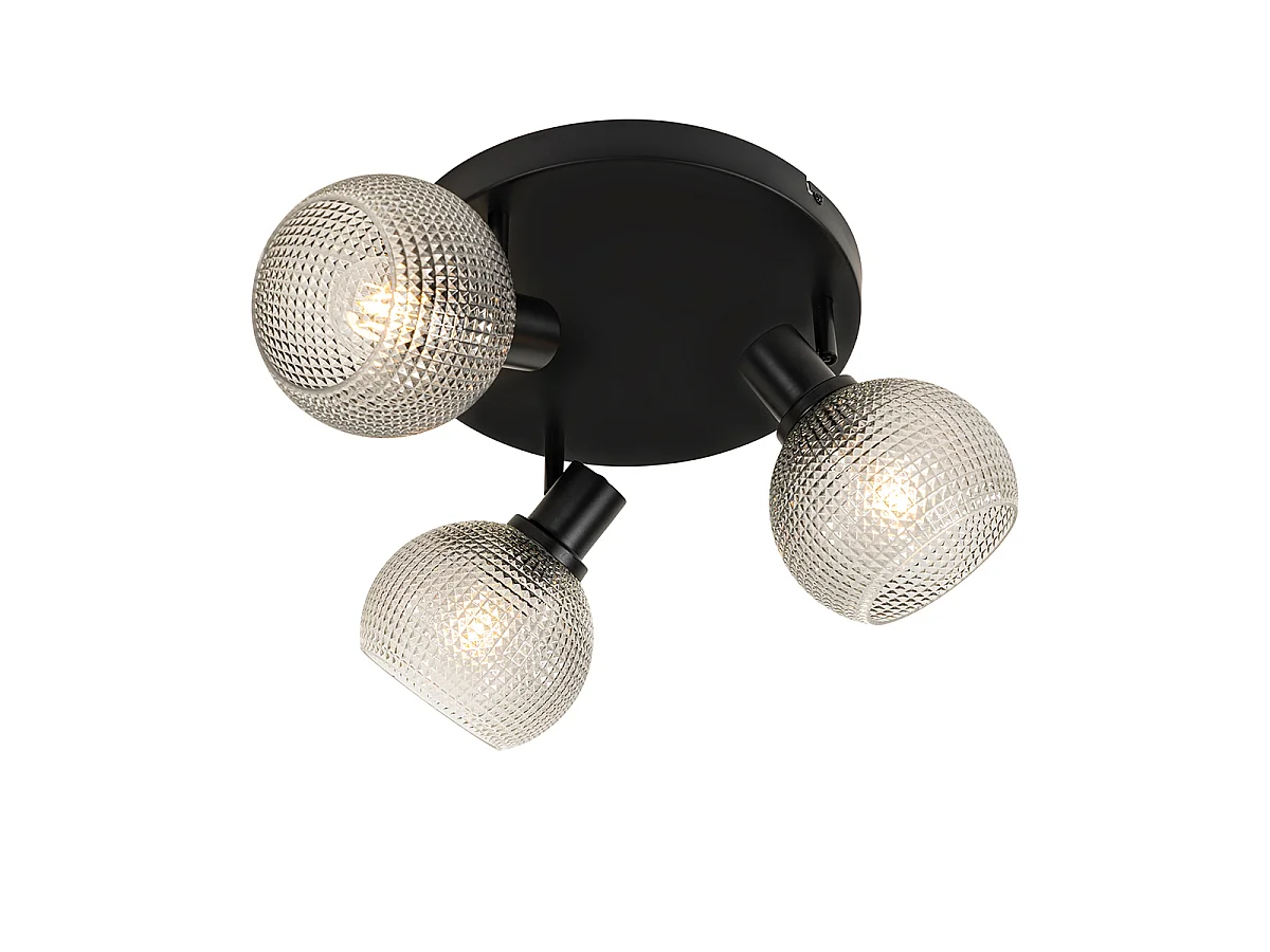 Spot design noir avec verre fumé 3 lumières rond - Chico