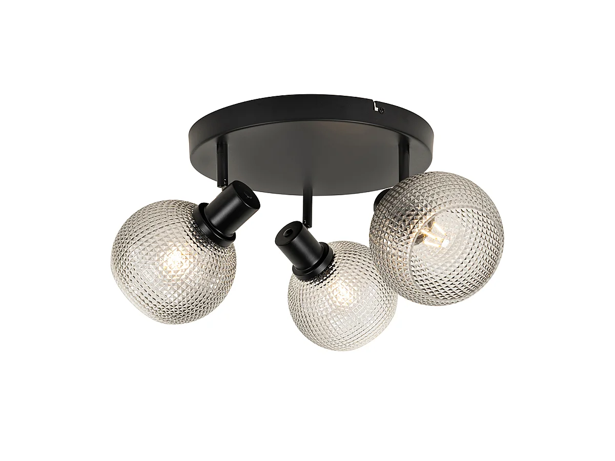 Spot design noir avec verre fumé 3 lumières rond - Chico