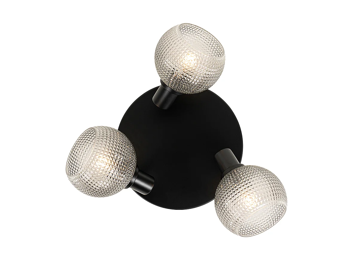 Spot design noir avec verre fumé 3 lumières rond - Chico