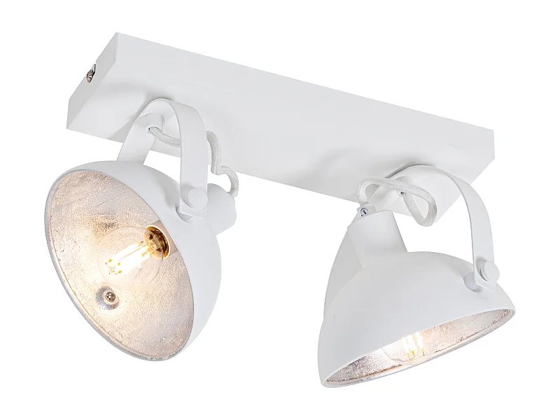 Plafonnier industriel blanc argent 2 lumières orientable - Magnax