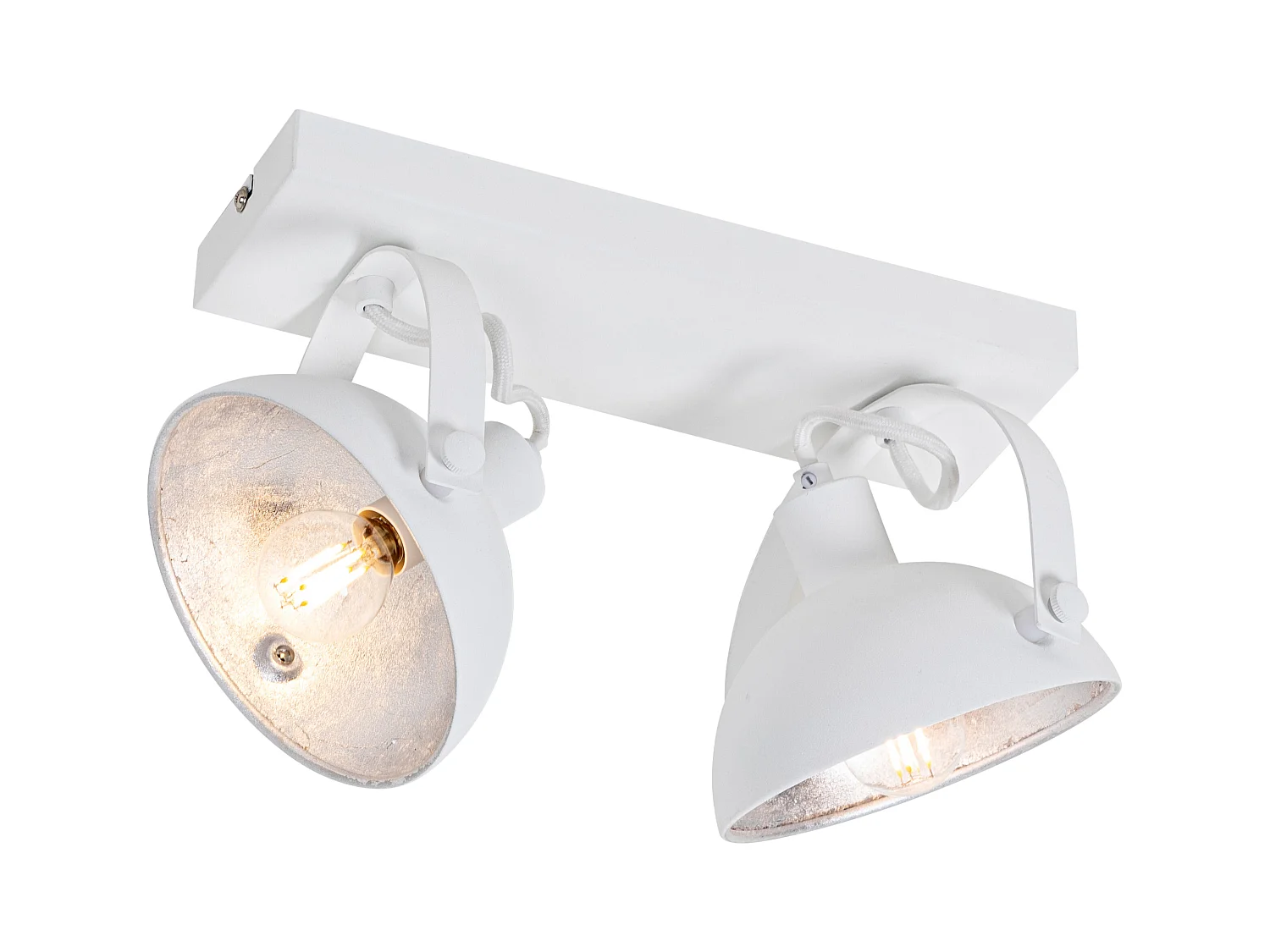 Plafonnier industriel blanc argent 2 lumières orientable - Magnax