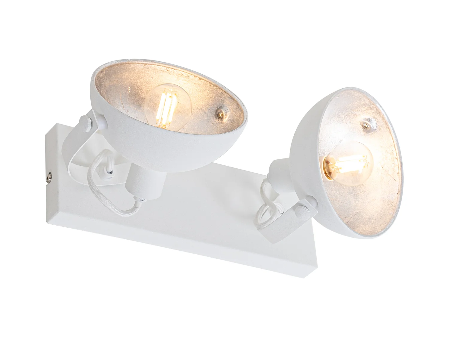 Plafonnier industriel blanc argent 2 lumières orientable - Magnax