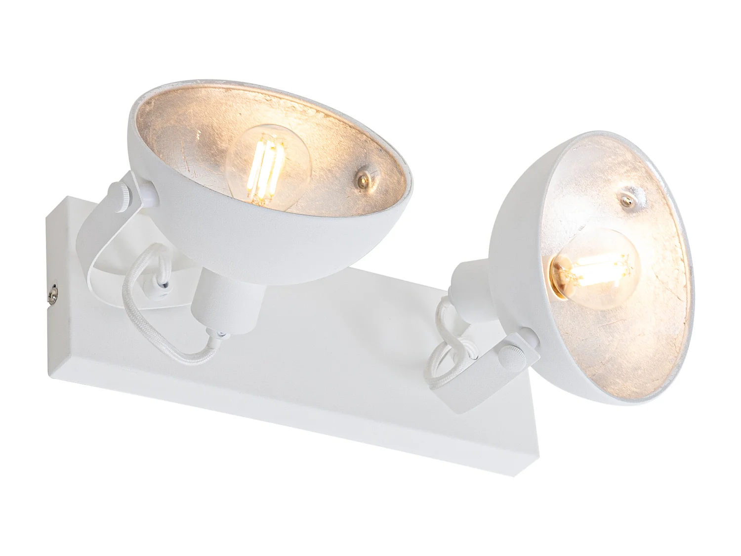 Plafonnier industriel blanc avec argent 2 lumières orientables - Magnax
