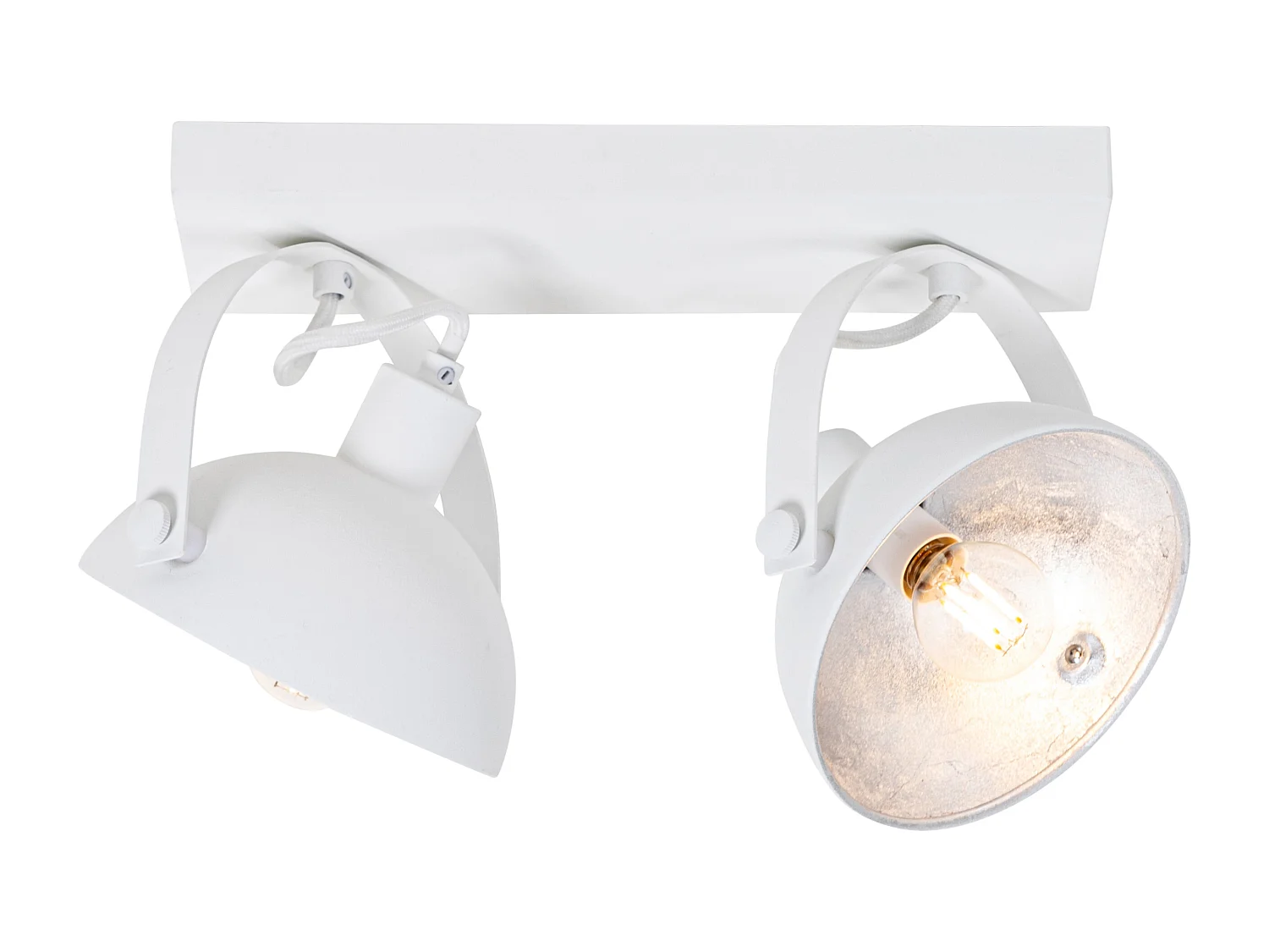 Plafonnier industriel blanc avec argent 2 lumières orientables - Magnax