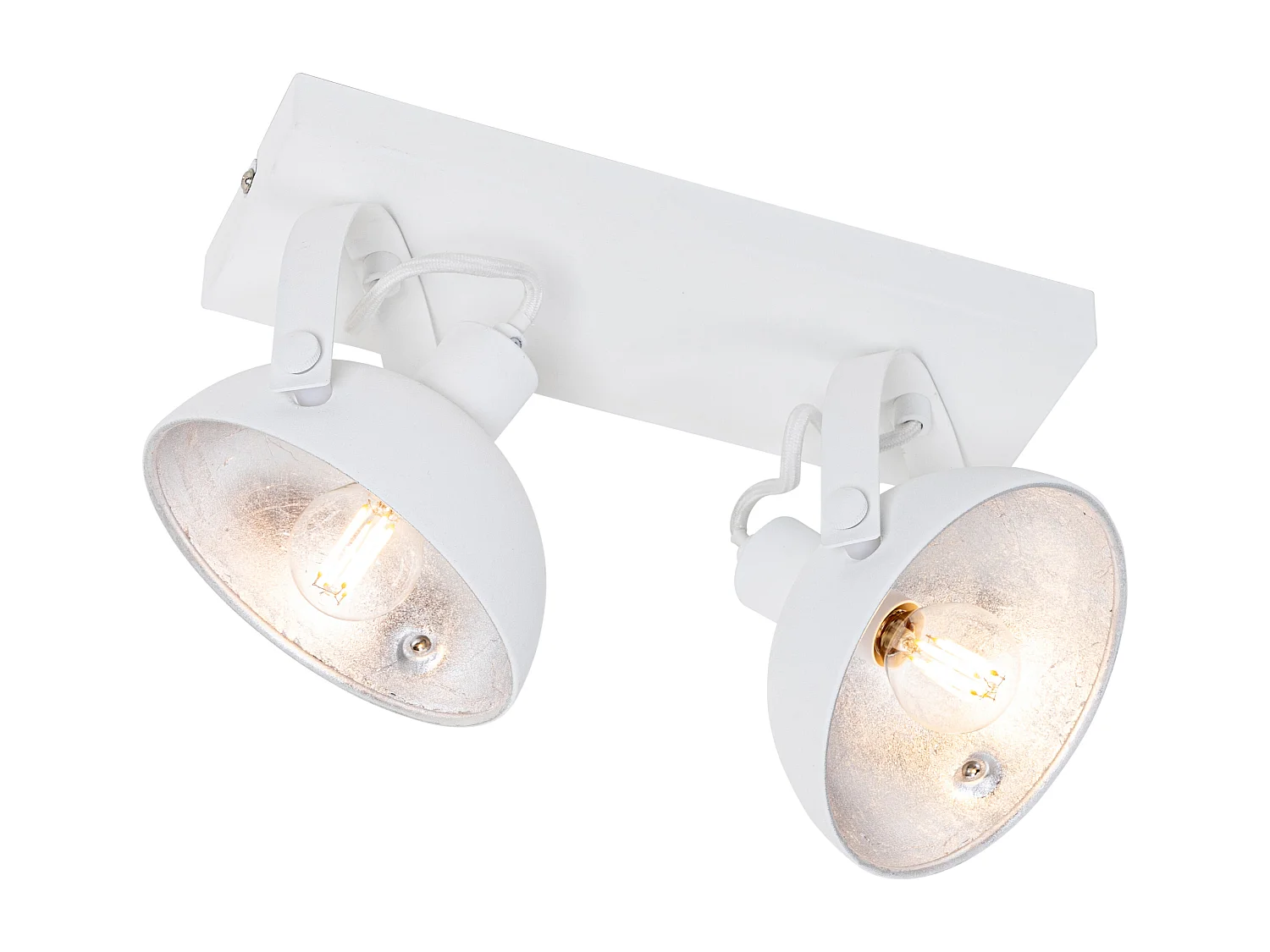 Plafonnier industriel blanc avec argent 2 lumières orientables - Magnax