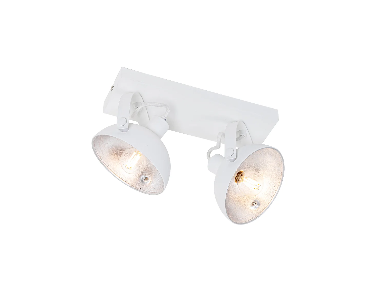 Plafonnier industriel blanc avec argent 2 lumières orientables - Magnax