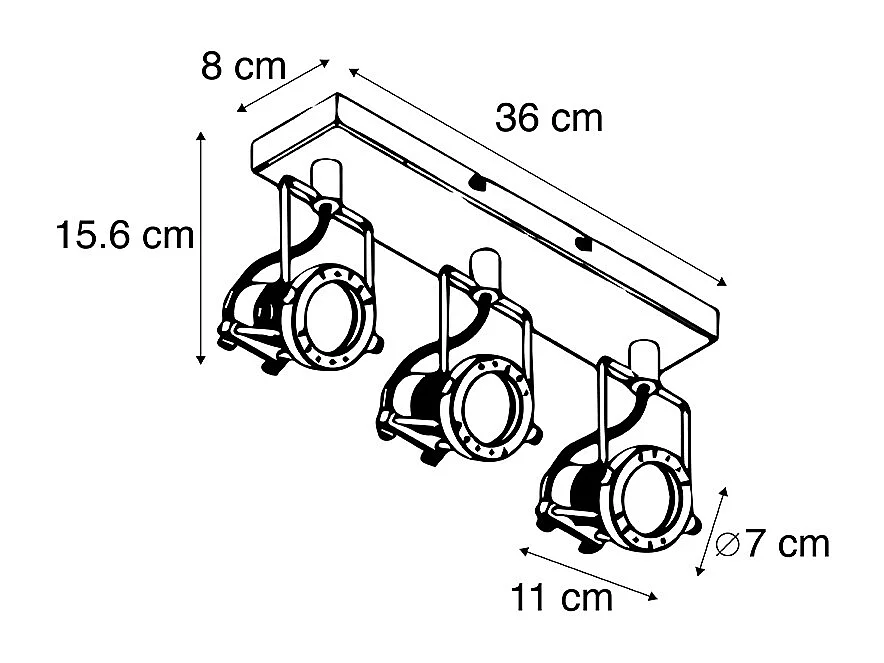 Spot industriel noir 3 lumières - Suplux