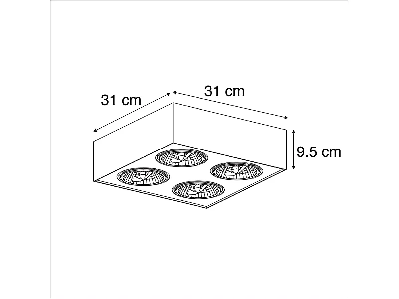 Spot design carré noir 4 lumières - Kaya