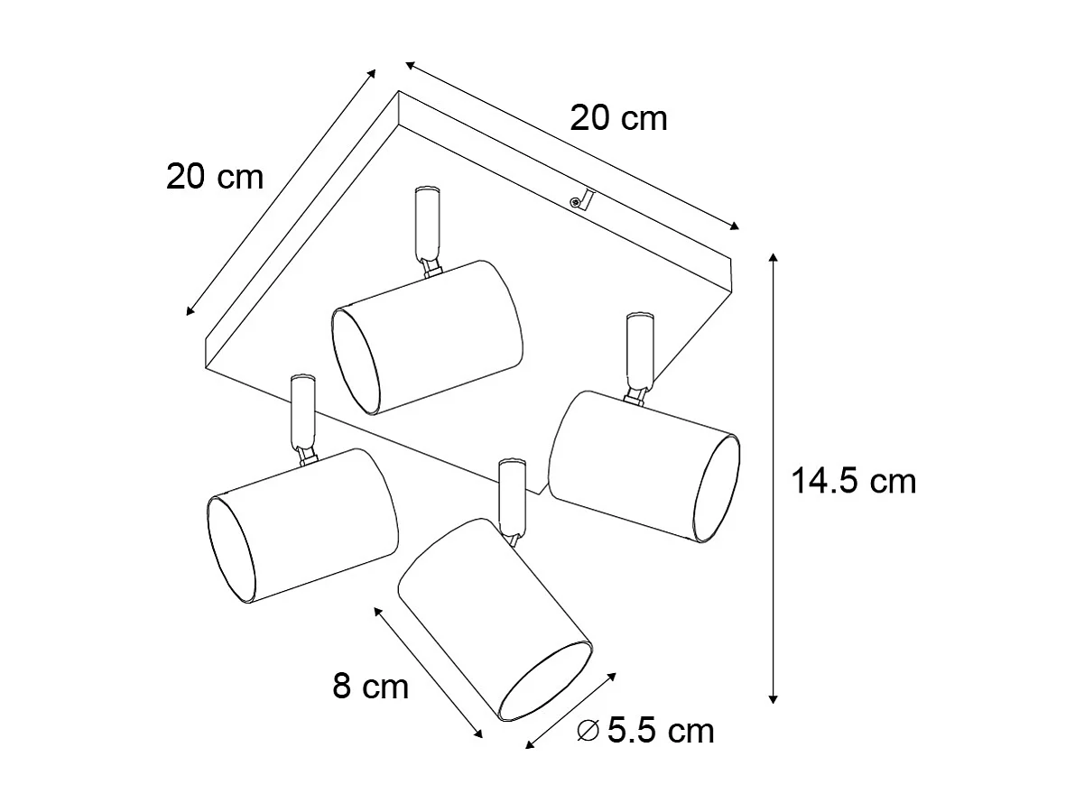 Plafonnier moderne blanc 4 lumières orientable carré - Jeana