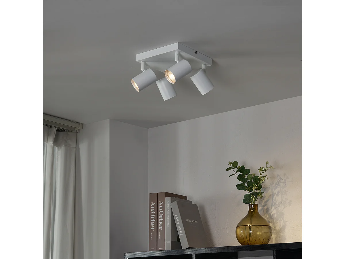 Plafonnier moderne blanc 4 lumières carré réglable - Jeana