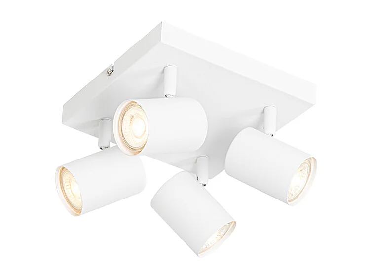 Plafonnier moderne blanc 4 lumières carré réglable - Jeana
