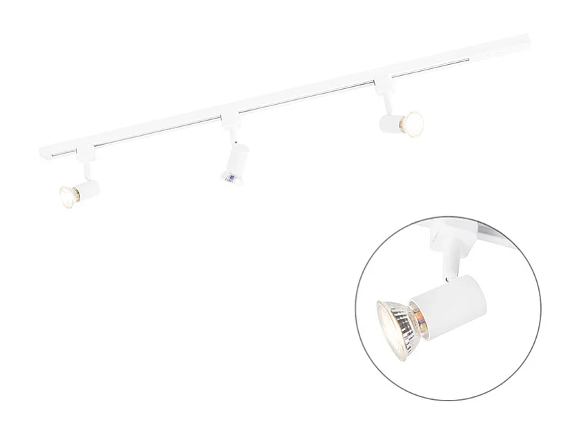 Système sur rail moderne avec 3 spots monophasé blanc - Jeany