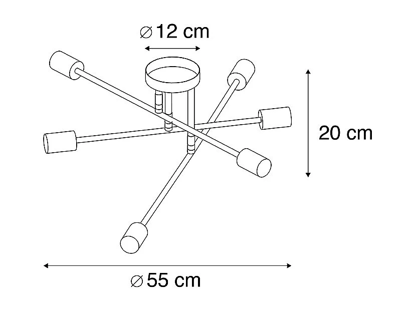 Plafonnier industriel noir avec or 6 lumières - Sydney
