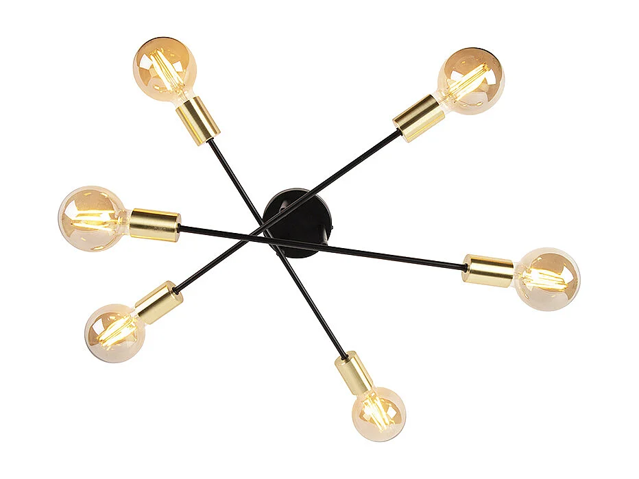 Plafonnier industriel noir avec or 6 lumières - Sydney