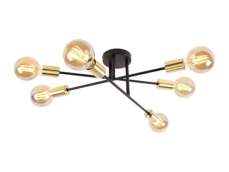 Plafonnier industriel noir avec or 6 lumières - Sydney