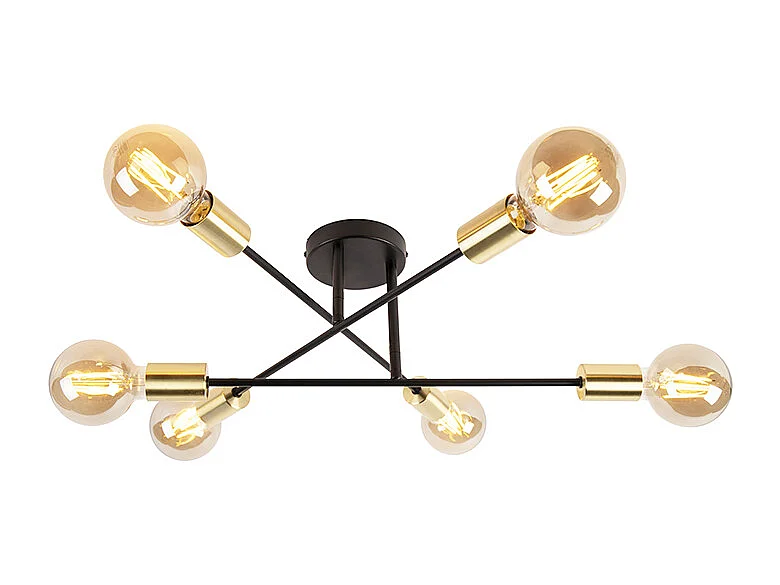 Plafonnier industriel noir avec or 6 lumières - Sydney