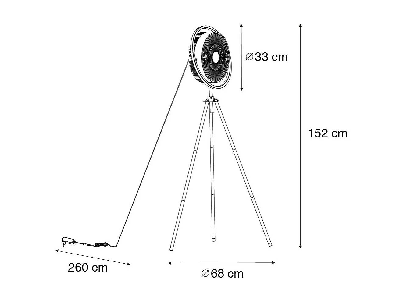Trépied de ventilateur de sol noir avec LED réglable en 3 étapes - Marleen