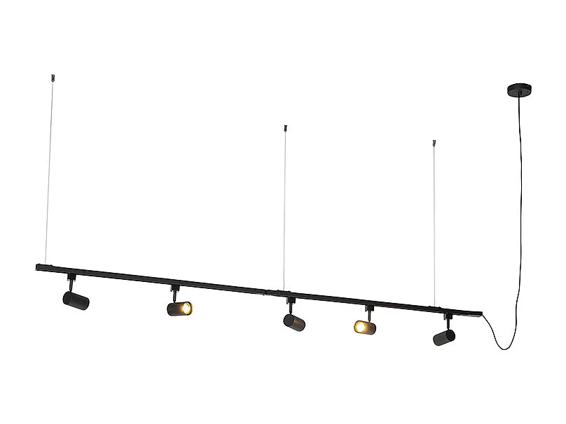 Système sur rail suspendu moderne monophasé avec 5 spots noirs - Jeana
