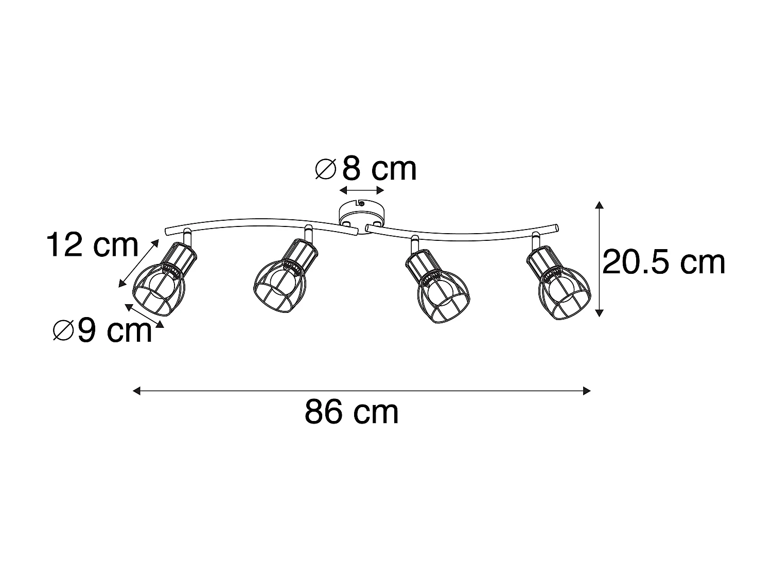 Spot de plafond moderne noir 86 cm 4 lumières - Botu