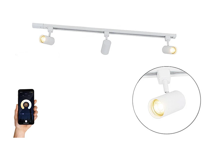 Système de rail d'éclairage intelligent blanc 1 phase 3 lumières avec Wifi GU10 - Iconic Jeana