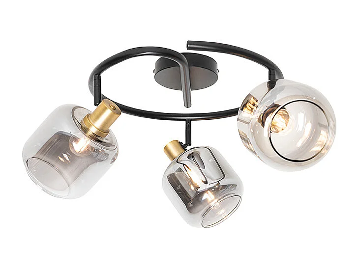 Spot de plafond noir avec verre fumé rond 3 lumières - Zuzanna