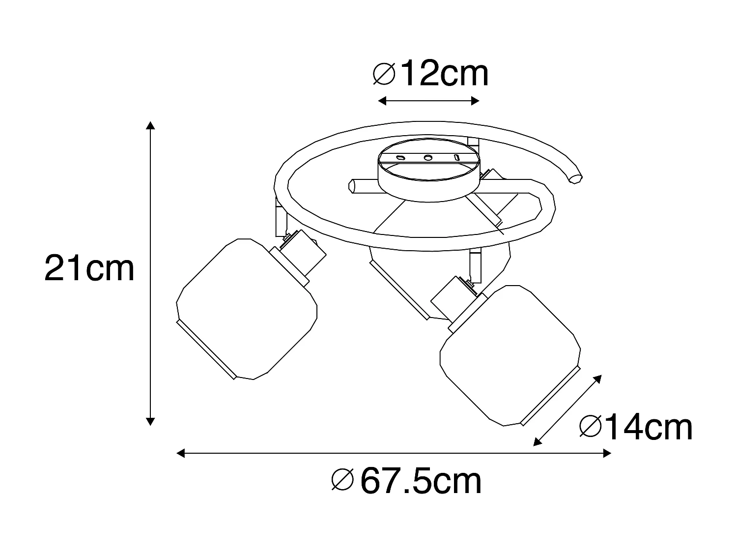 Spot de plafond noir avec verre fumé rond 3 lumières - Zuzanna