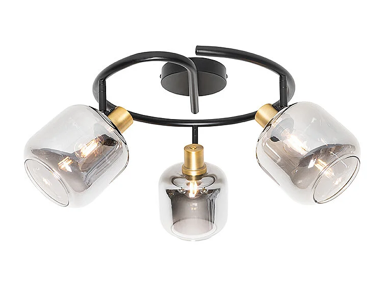 Spot de plafond noir avec verre fumé rond 3 lumières - Zuzanna