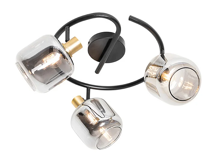 Spot de plafond noir avec verre fumé rond 3 lumières - Zuzanna