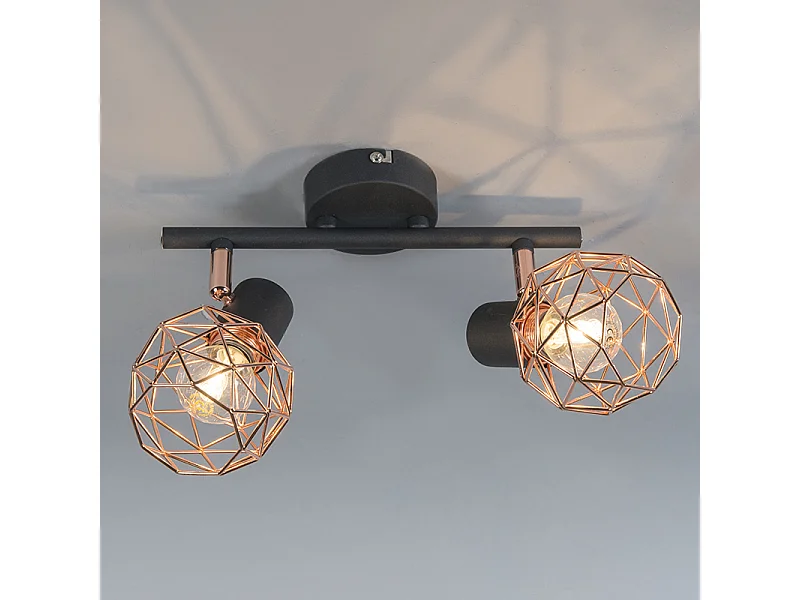 Spot moderne noir avec cuivre 2 lumières - Mesh