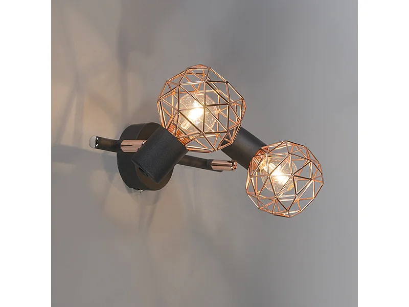 Spot moderne noir avec cuivre 2 lumières - Mesh