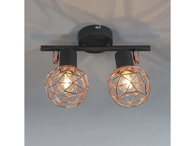 Spot moderne noir avec cuivre 2 lumières - Mesh