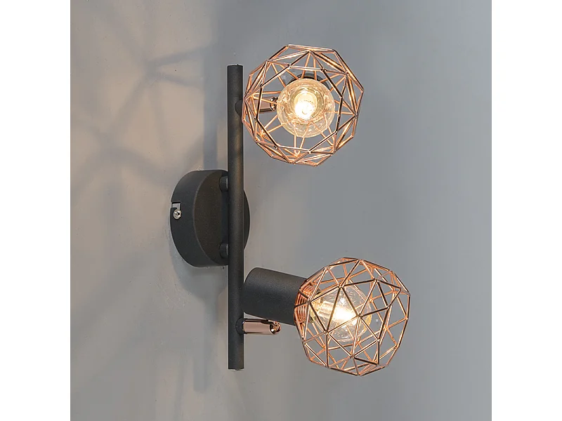 Spot moderne noir avec cuivre 2 lumières - Mesh