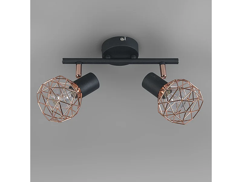 Spot moderne noir avec cuivre 2 lumières - Mesh