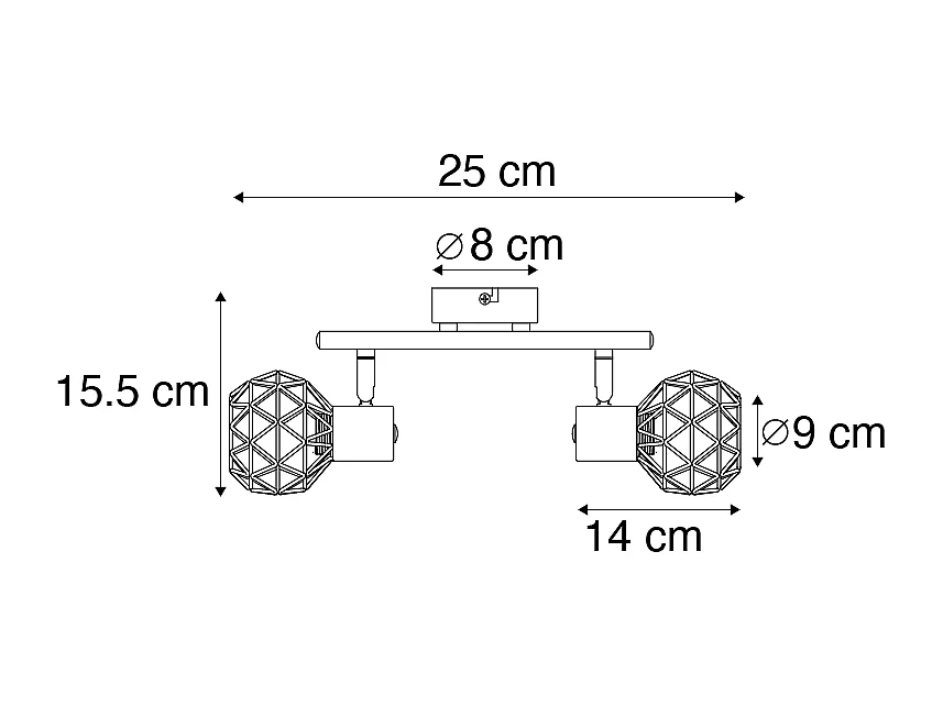 Spot moderne noir avec cuivre 2 lumières - Mesh