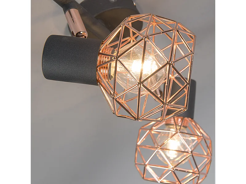 Spot moderne noir avec cuivre 2 lumières - Mesh