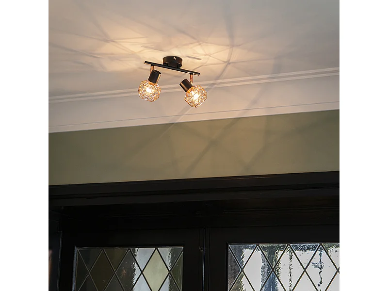 Spot moderne noir avec cuivre 2 lumières - Mesh