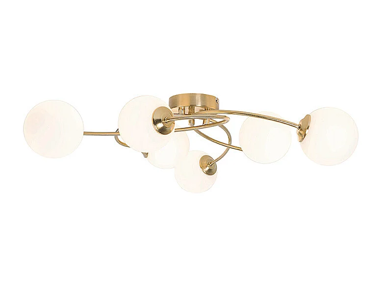 Plafonnier moderne or avec verre opale 6 lumières - Athènes