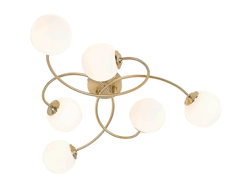 Plafonnier moderne doré avec verre opale 6 lumières - Athènes