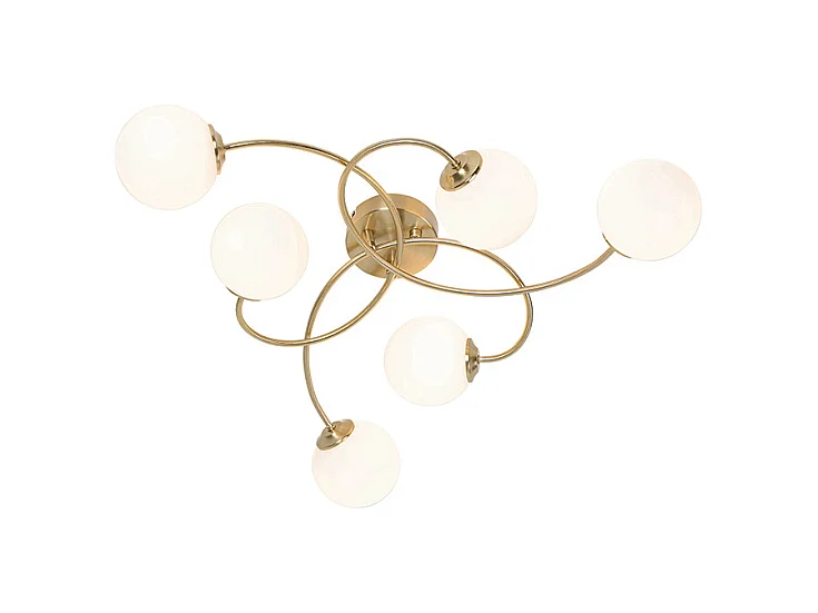 Plafonnier moderne or avec verre opale 6 lumières - Athènes