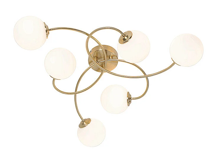 Plafonnier moderne doré avec verre opale 6 lumières - Athènes