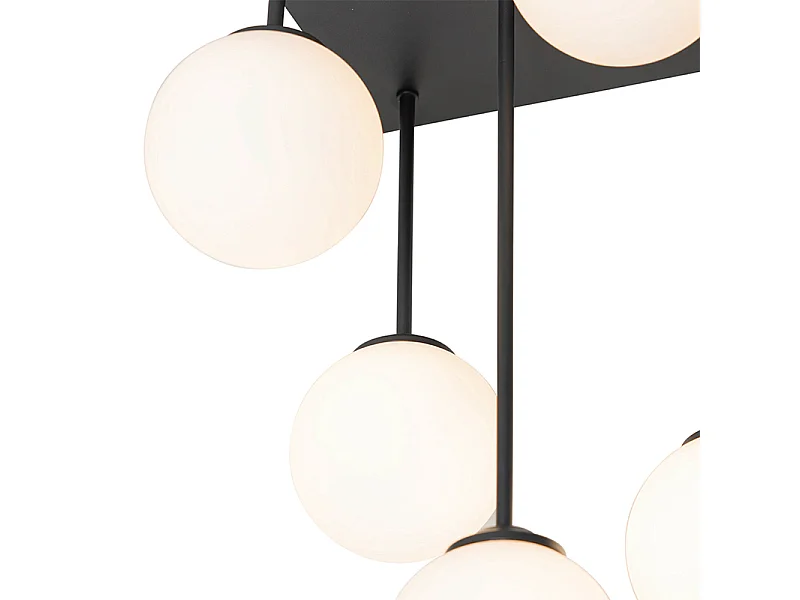 Plafonnier moderne noir avec verre opale 5 lumières - Athènes
