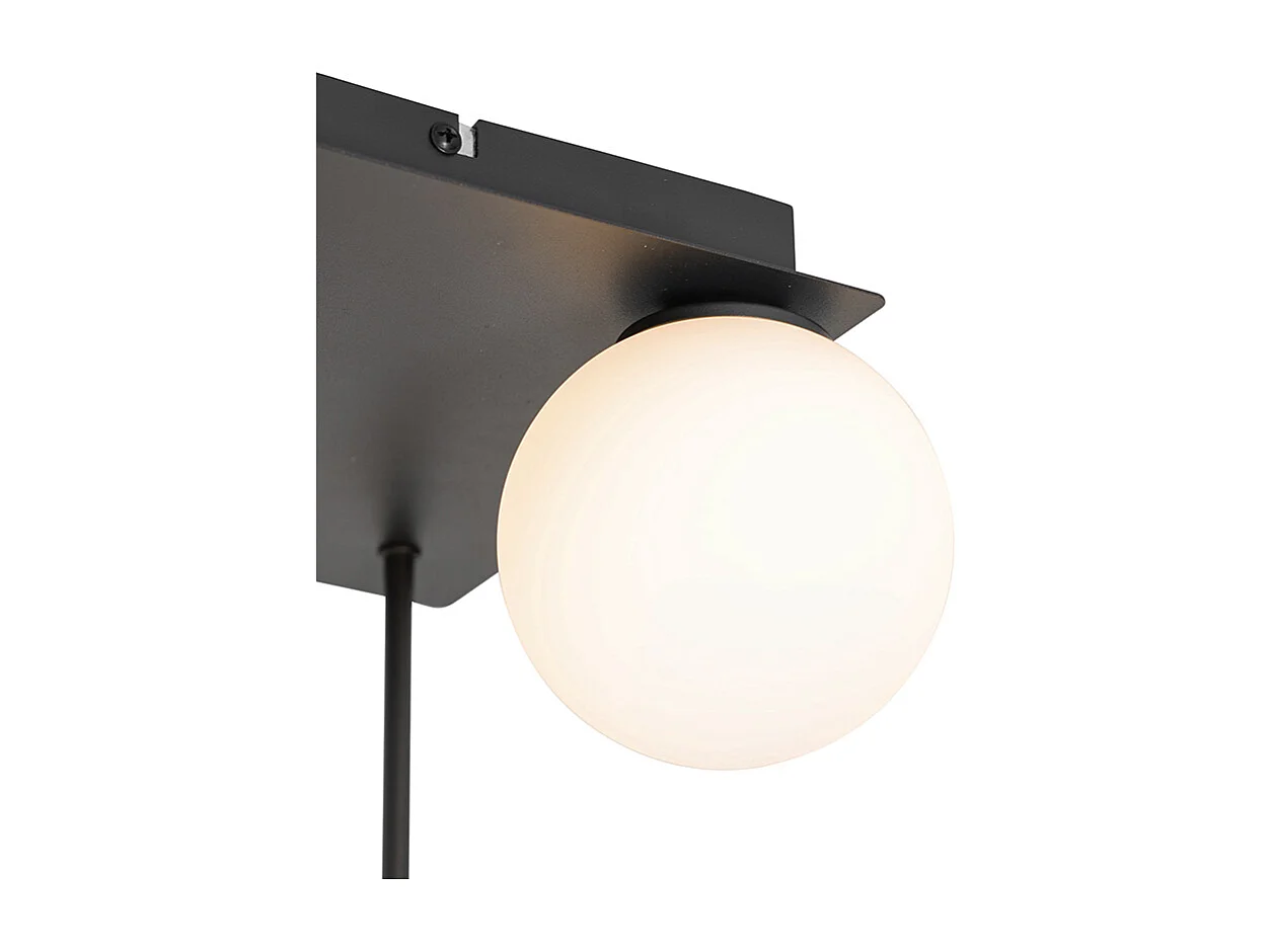 Plafonnier moderne noir avec verre opale 5 lumières - Athènes