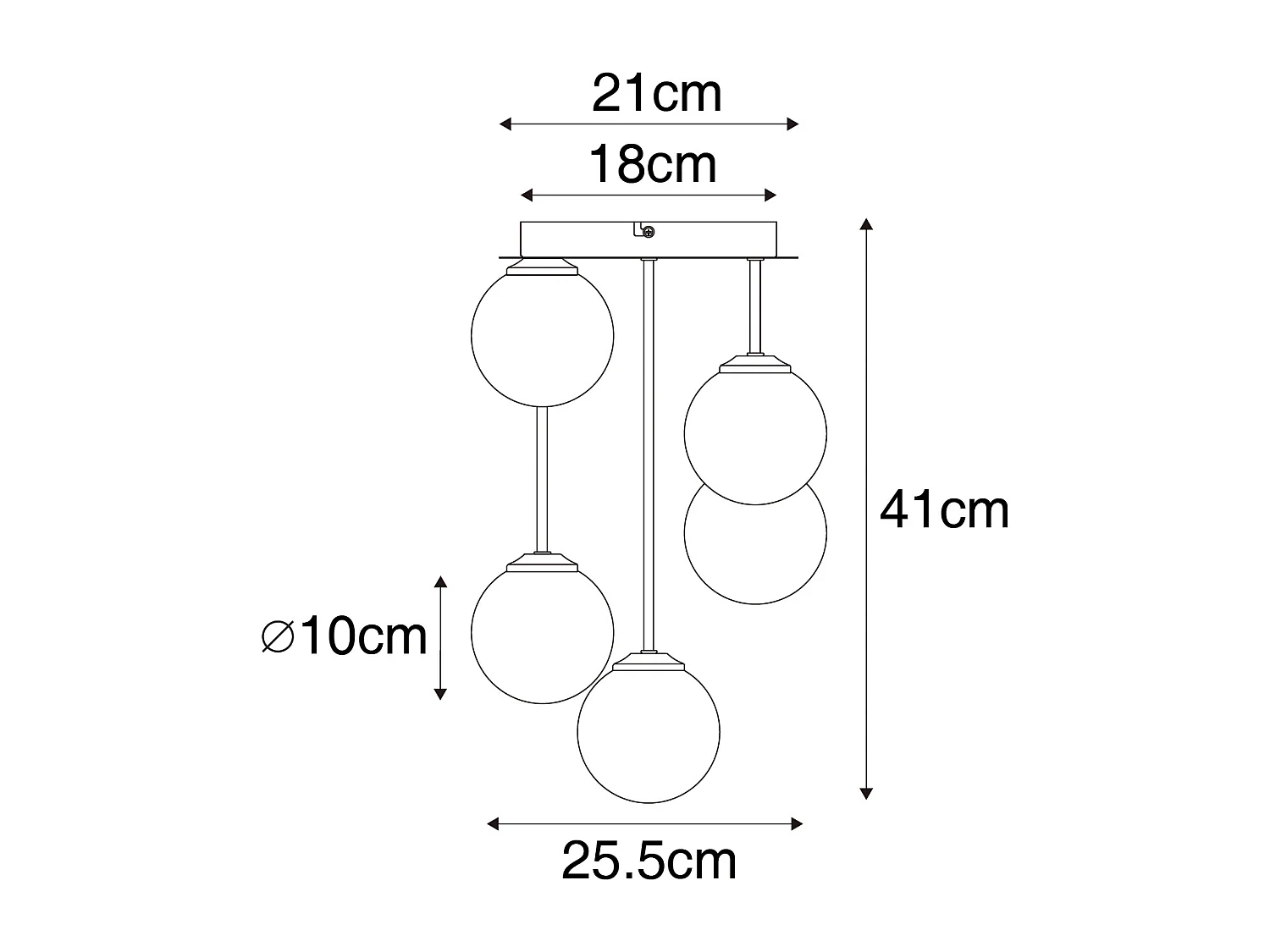 Plafonnier moderne noir avec verre opale 5 lumières - Athènes